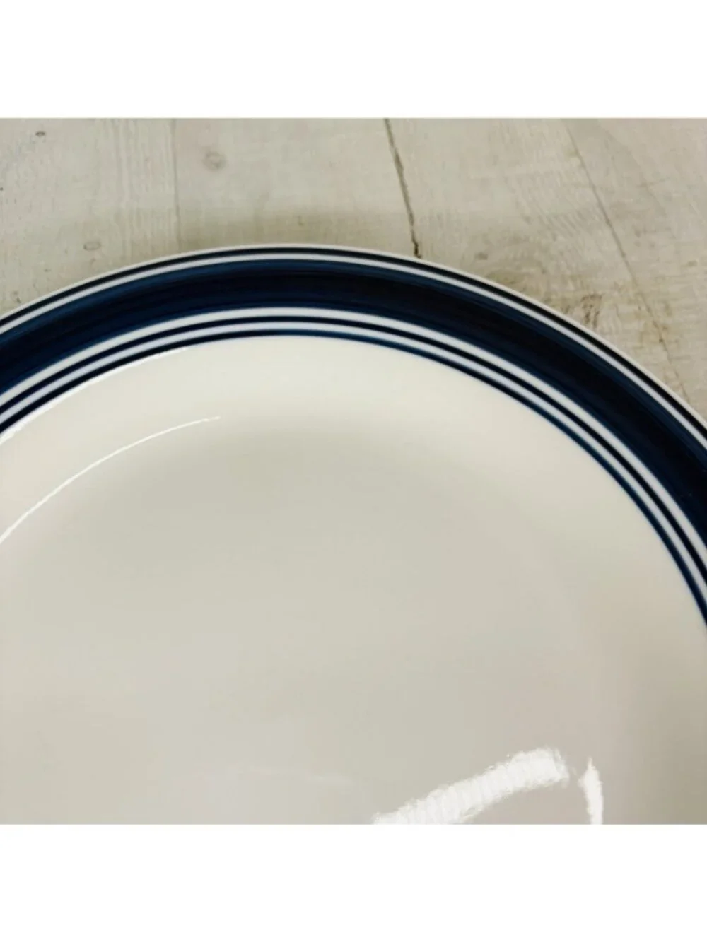 Mainstays CASUAL BANDED ROYAL BLUE Rings Stoneware White Dinner Plates Set of 4